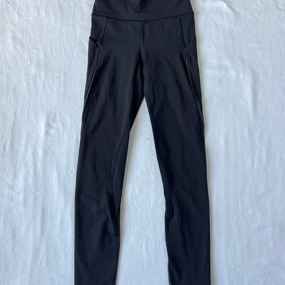 Lululemon Athletica Black Leggings With Mesh Detail- Size 2